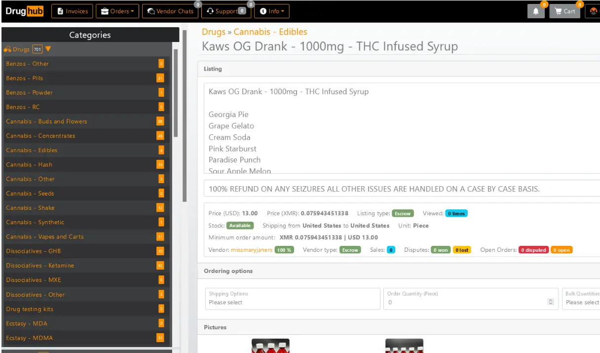 DrugHub Market: Monero-Only Darknet Marketplace