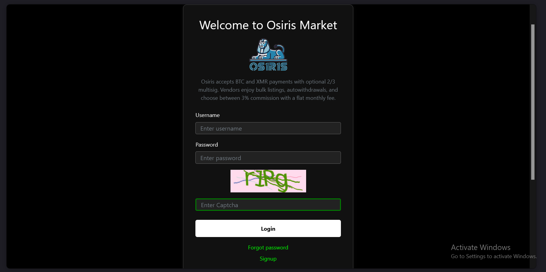 Osiris Login Interface